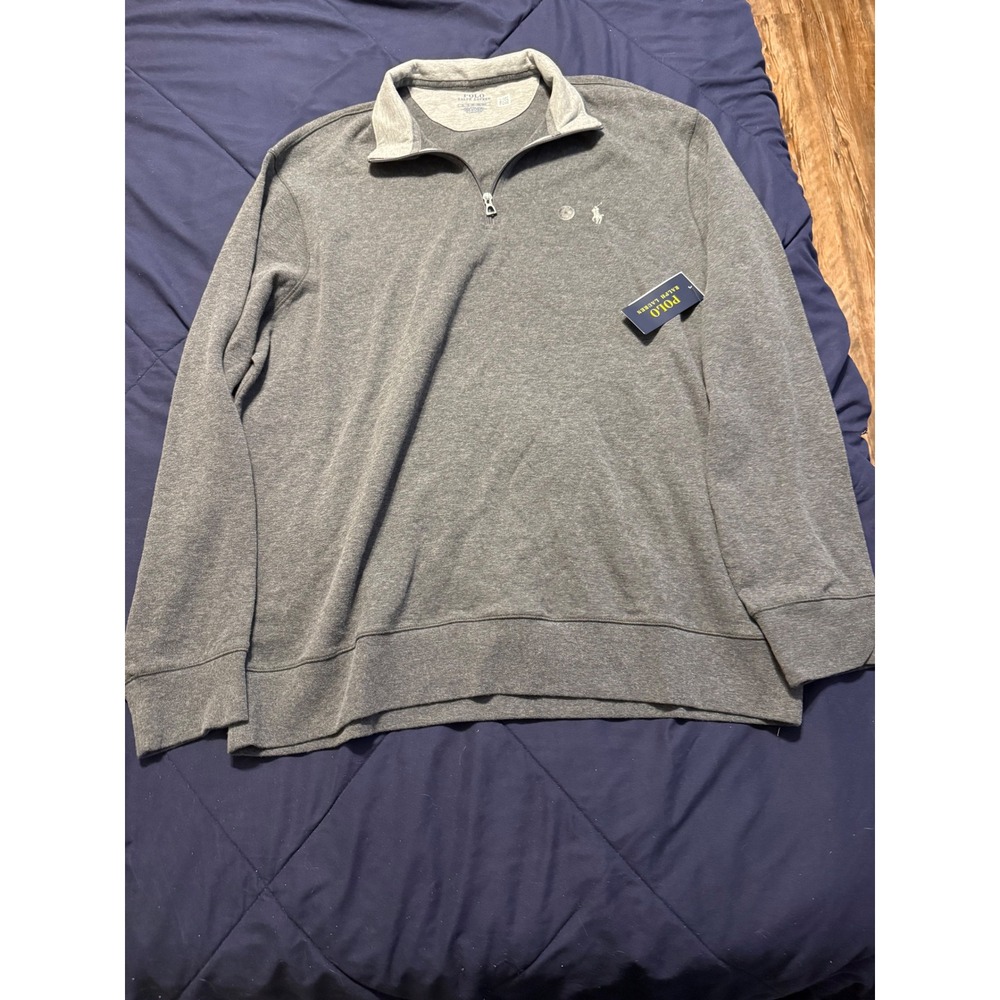 Polo Ralph Lauren Mens Luxury Jersey Quarter-Zip Pullover Dark Grey Heather XL